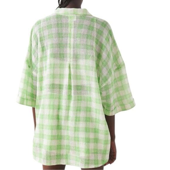 Urban Outfitter OUT FROM DOWN UNDER Green White Checkered Button Front Shirt XS - Picture 7 of 12